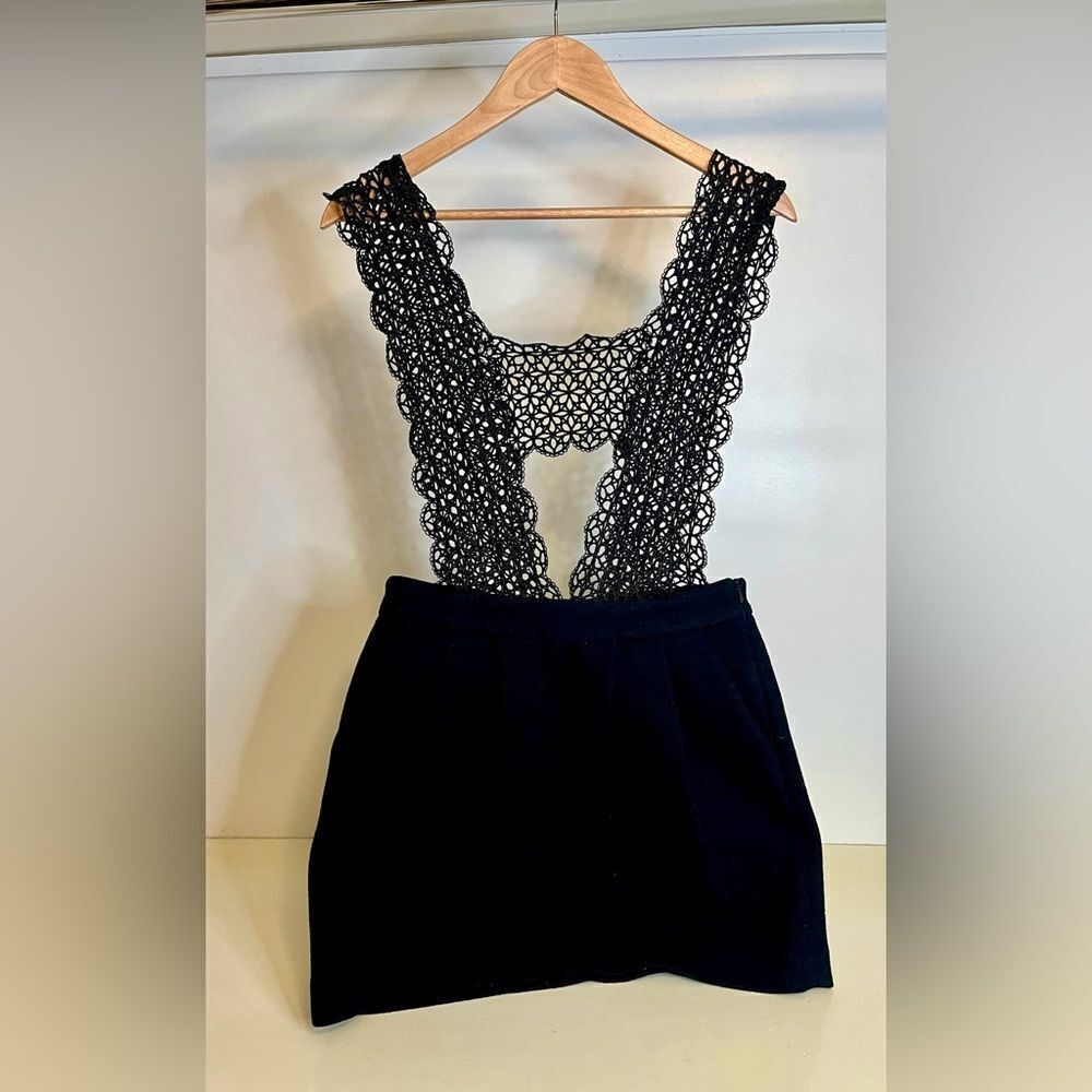 Manoush Black Wool Lace Strap Pinafore Dress Size 42 (lg)